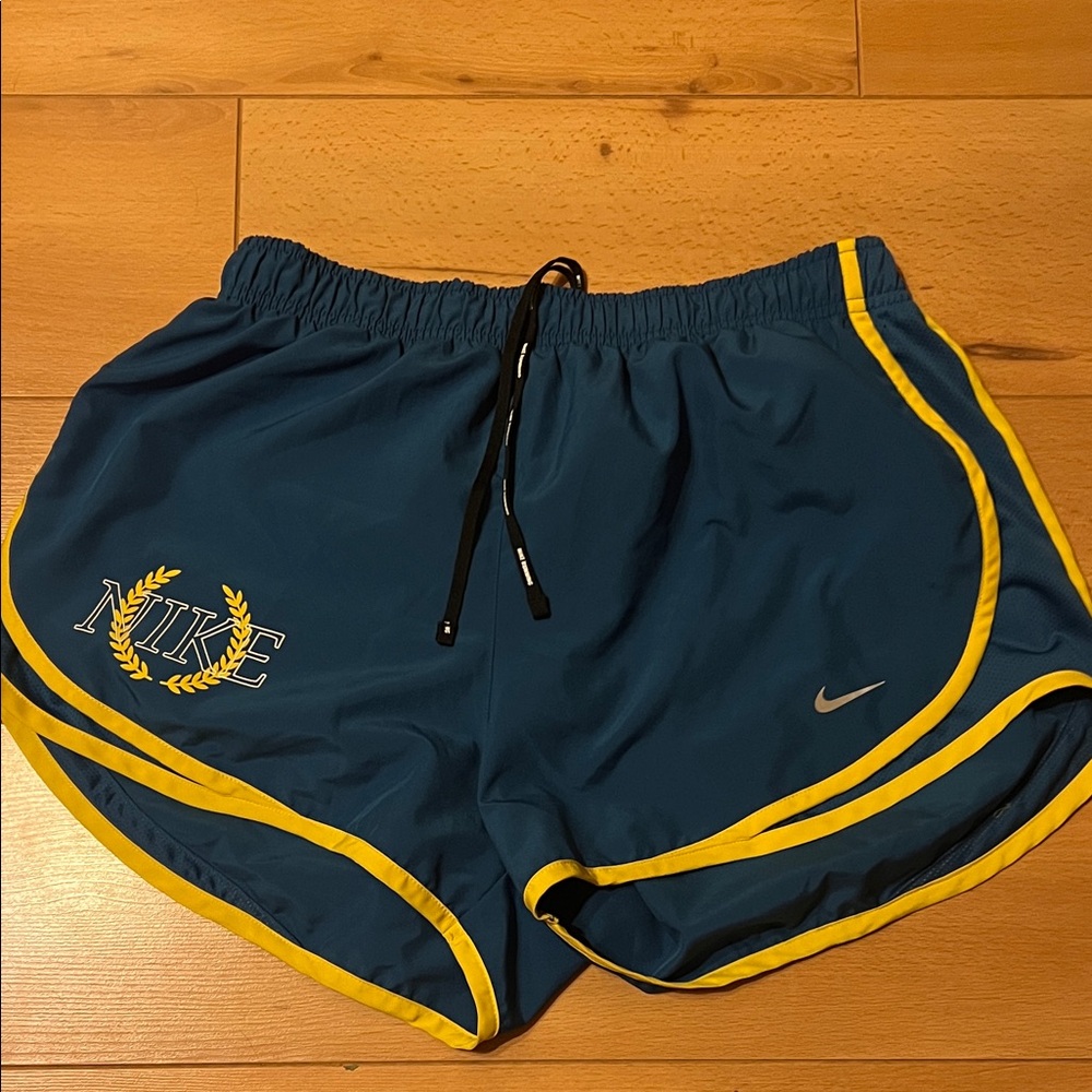 Nike Teal and Yellow Running Shorts